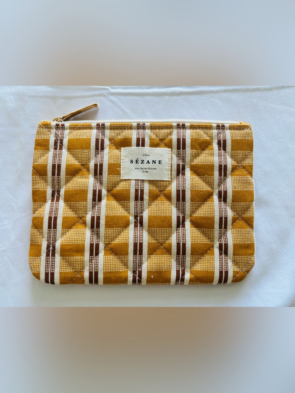 Sézane Quilted Stripe Pouch in Mustard & Brown, NEW!